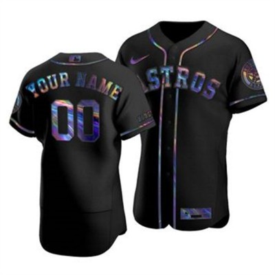Houston Astros Custom Men's Nike Iridescent Holographic Collection MLB Jersey Black